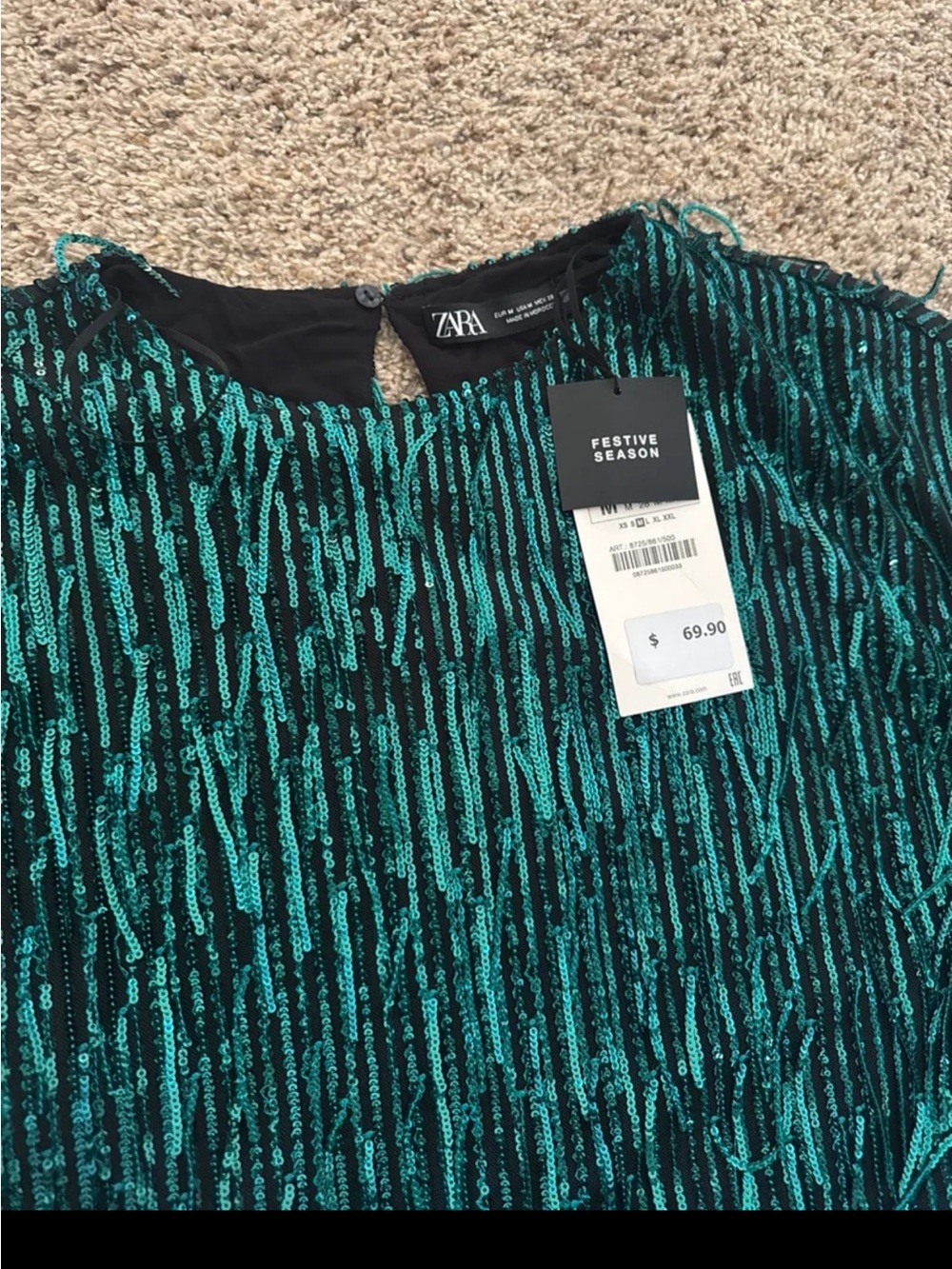 NWT ZARA Sequin Fringed Mini Dress in Green size Medium - Picture 10 of 12